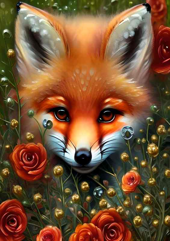 Cute Fox Surrounded By Flowers