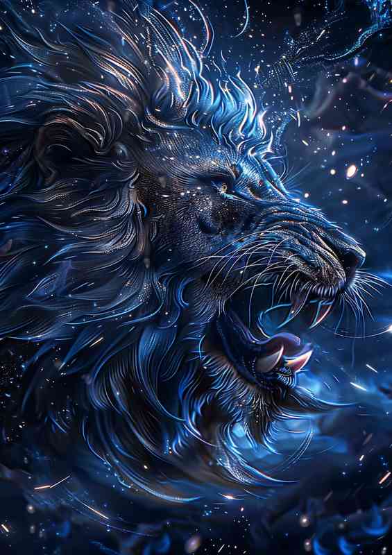 The lions head is with a starry sky
