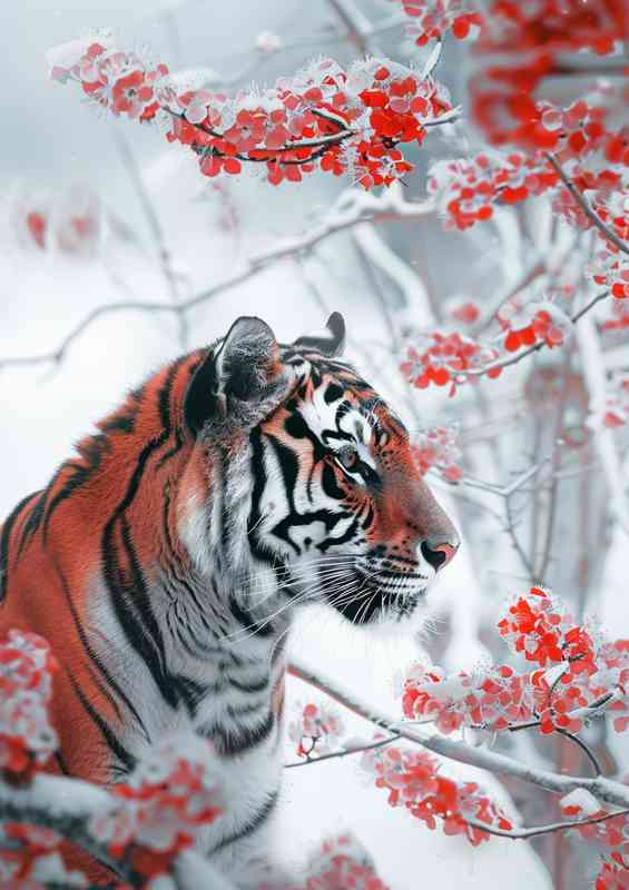 Tiger standing in front of blossom tree