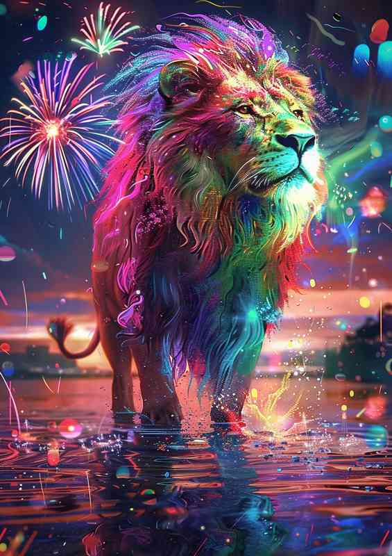 Tiger with a colourful sky