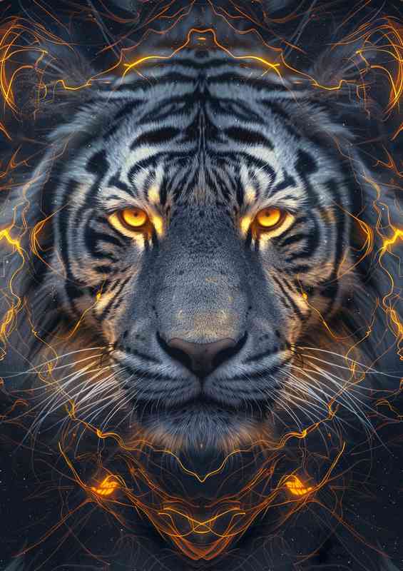 Tigers face with golden eyes