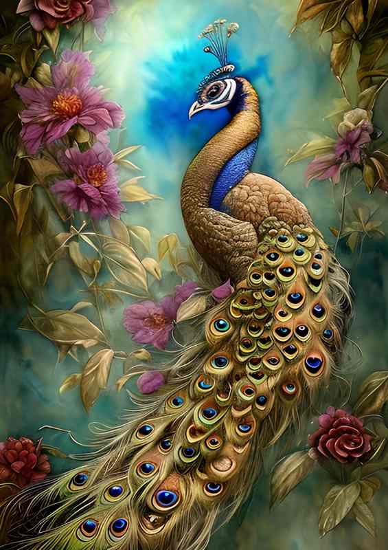 Gray Peacock Art Watercolor