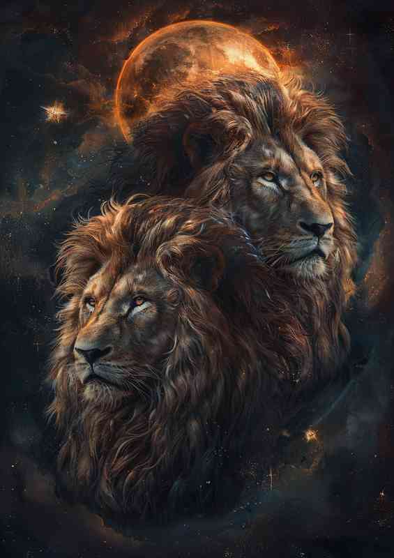 Two Lions and the Moon