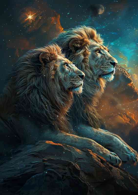 Two Lions looking at stars