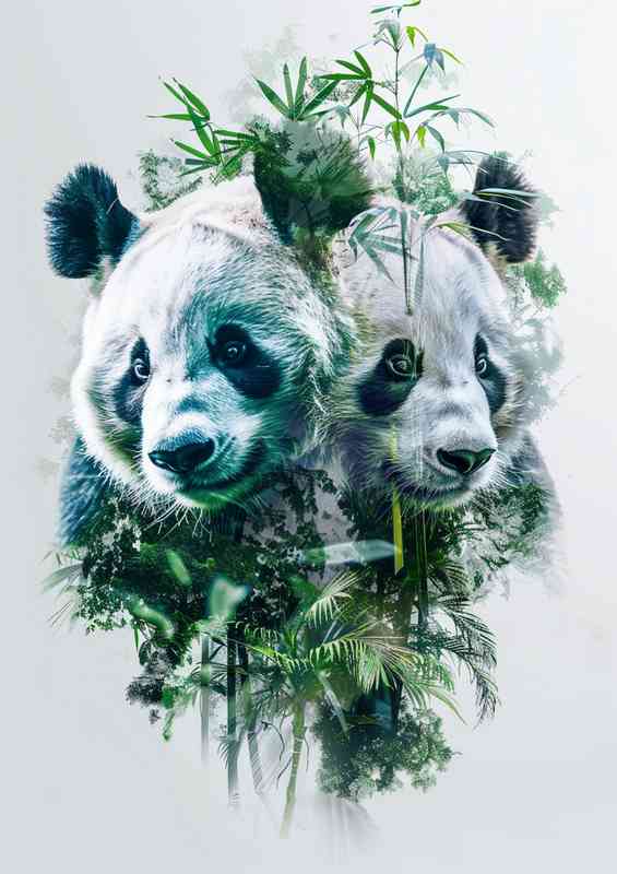 Two Pandas with bamboo