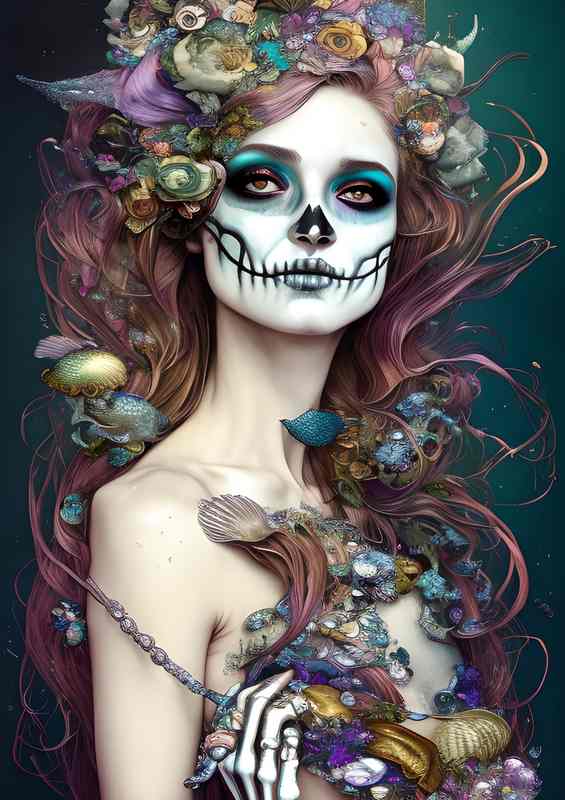 Mermaid Skeleton Beauty Day Of Dead