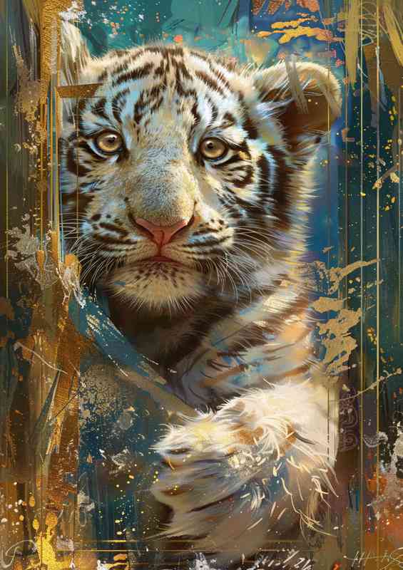 White Tiger behind a tree