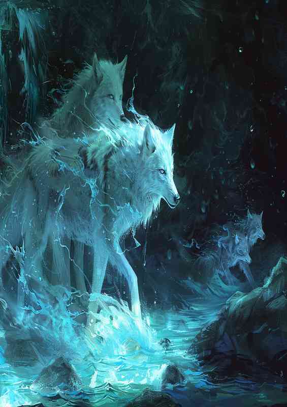 White Wolfs in darkness