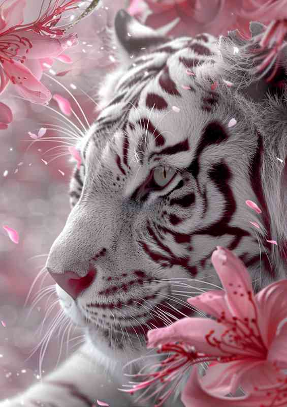 White cat pink flower