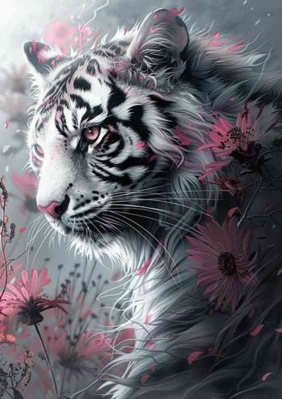 White cat pink flower Tiger