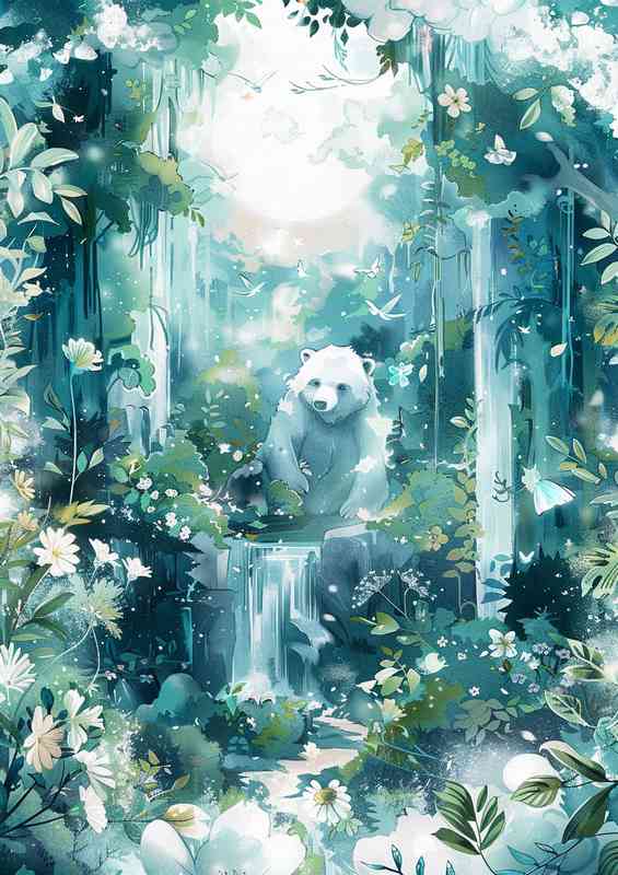 White wimsical bear in the woods