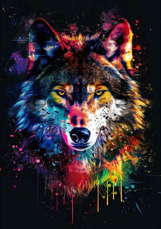 Wild wolf head colourful paint