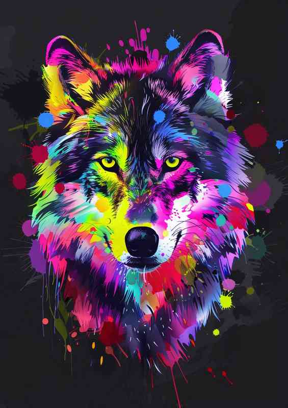 Wolf head with splashed art