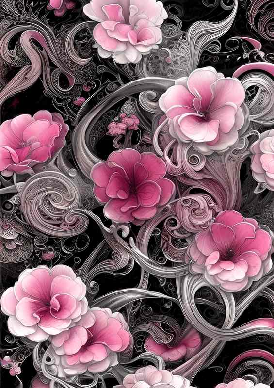 Pink Chrome Black Ink Flowers