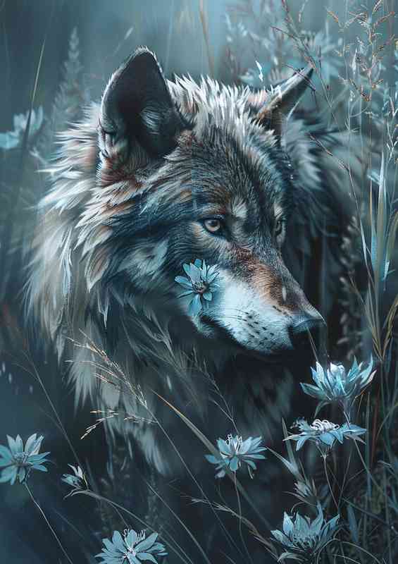 Wolf with flowers