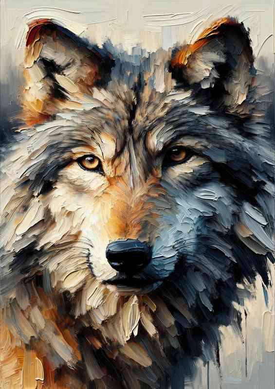 Wolfs face using a heavy palette knife technique