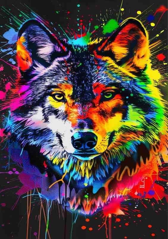 Wolfs head with paint splashes