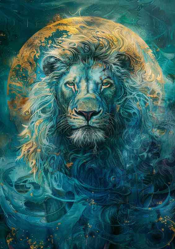 full moon and blue Lion
