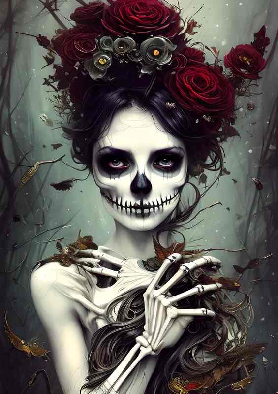 Skeleton Beauty Whimsical On A Dark Night