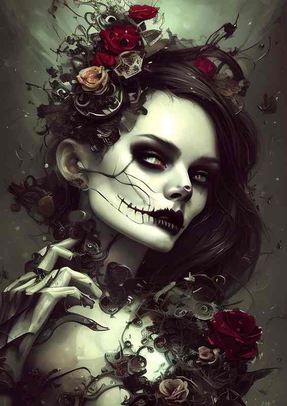 Skeleton Beauty Whimsical Surrounded By Roses