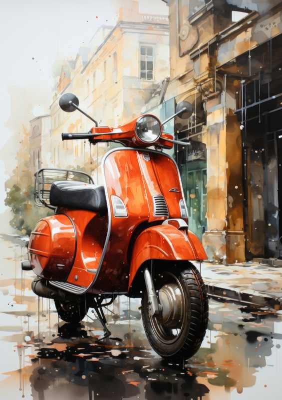 The little red Lambretta in watercolour