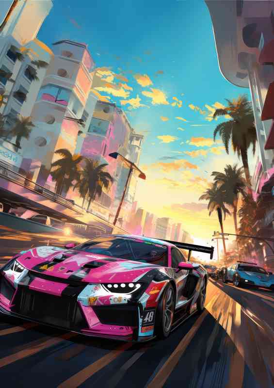 Black and pint street racing car