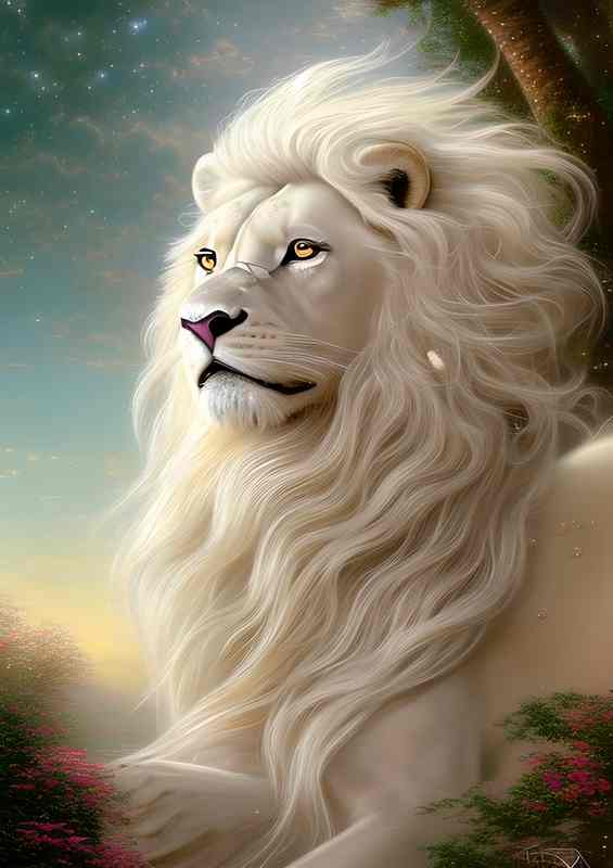 Stunning White Lion With Orange Eyes