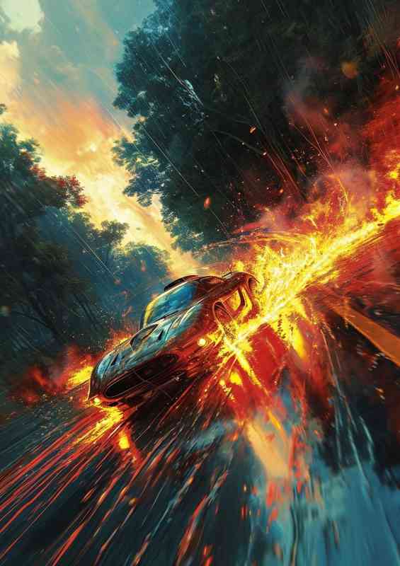 Car tyres on fire drifting