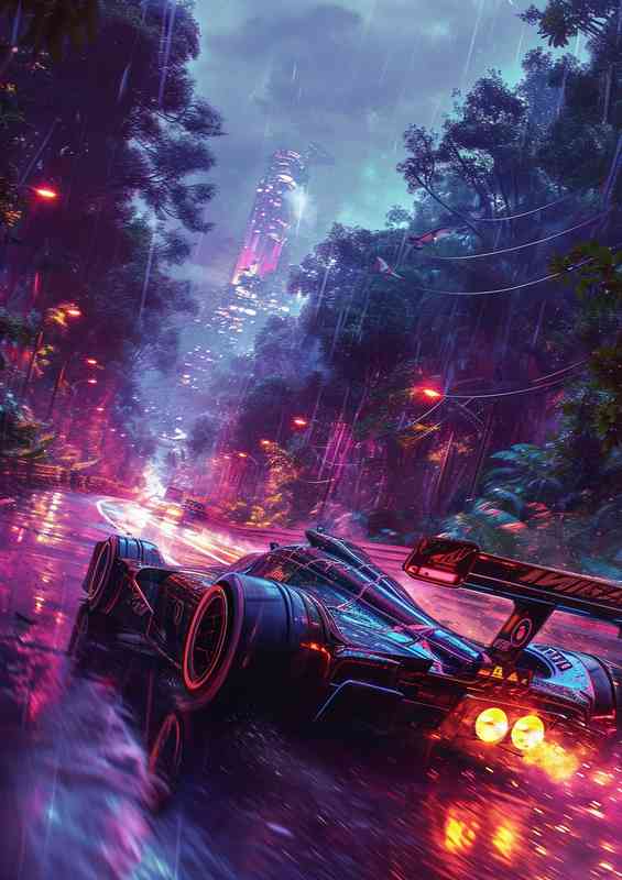 Futuristic car glowing purple colours