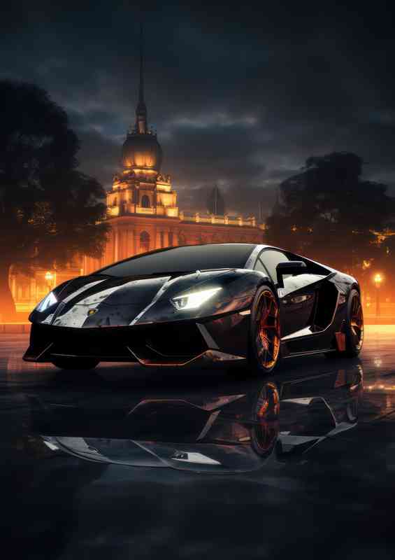 Lamborghini at night in black