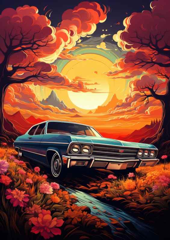 Muscle car in the autumn