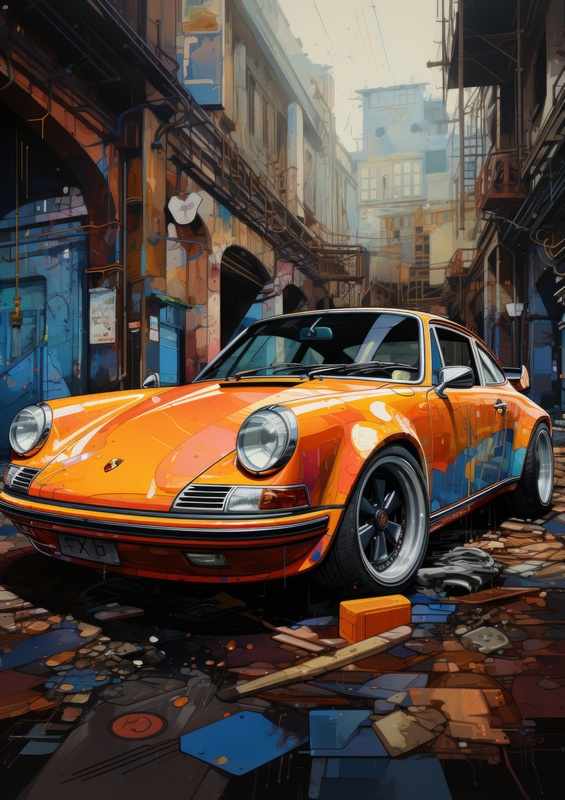 Orange Porsche art style