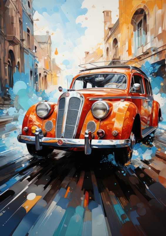 Orange old school car painted style