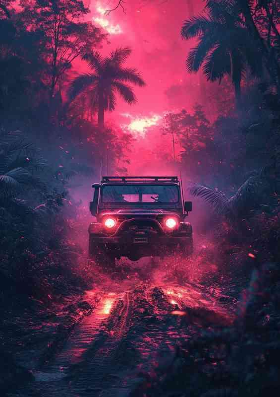 Suv driving through the forest