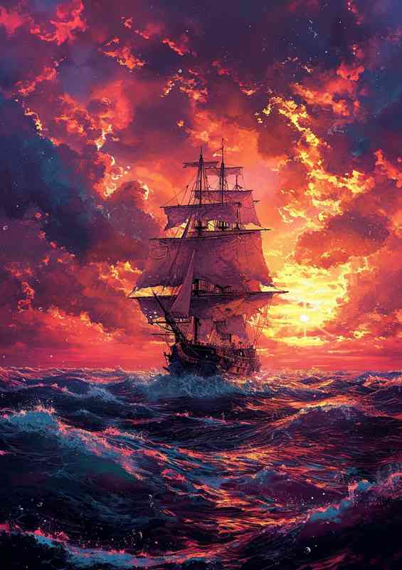 Pirate ship and rough seas | Metal Poster