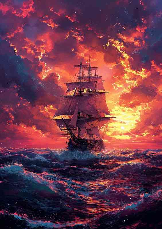 Pirate ship and rough seas