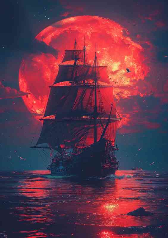 Pirate ship under the moonlit sky