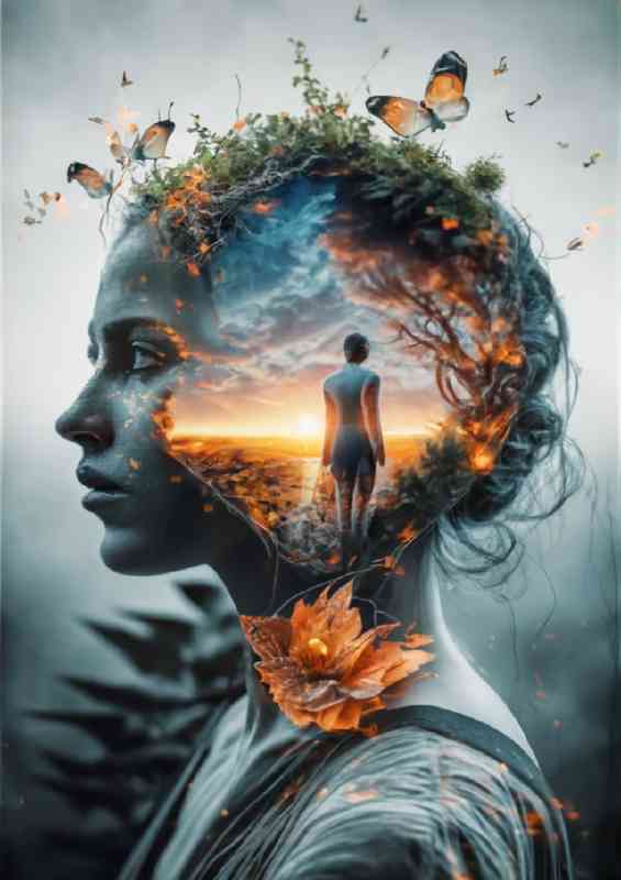 Double exposure lady and the flowers