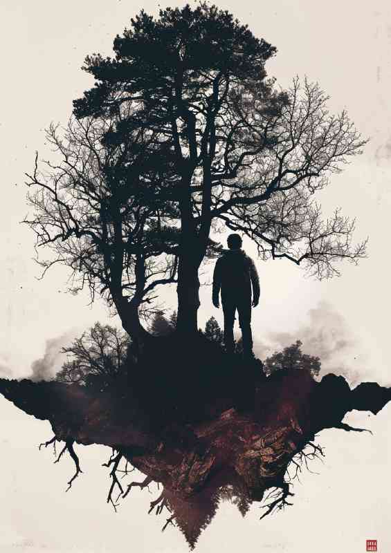 Double exposure of the tree and the person