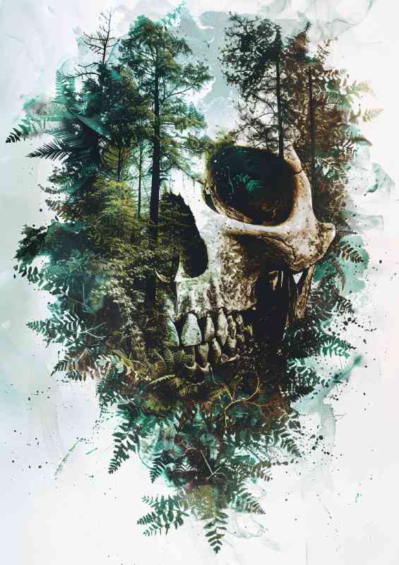 Double exposure skull face forest