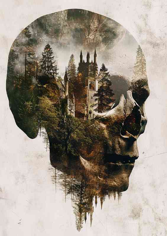 Skull heand and a forest double exposure