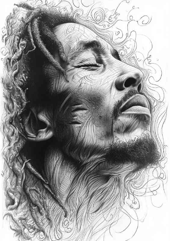 Bob Marley doodle pencil drawing
