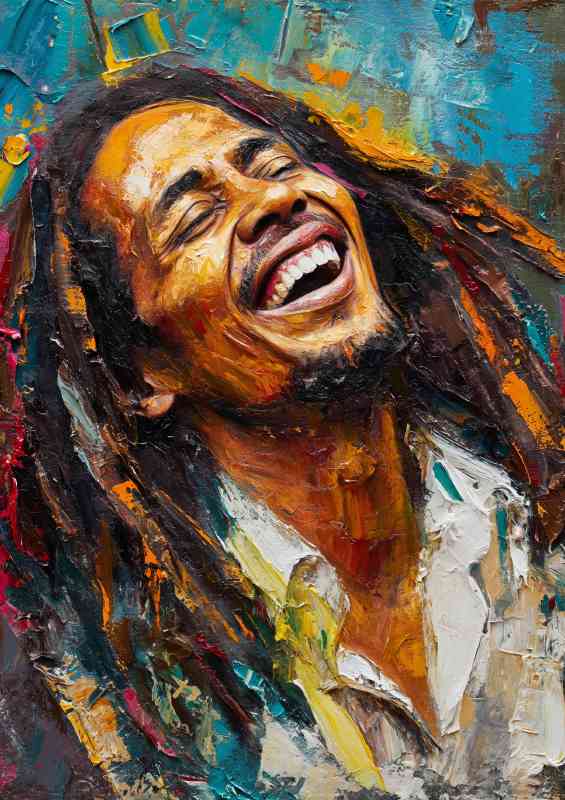 Bob Marley pallet Knife painting laughing | Metal Poster