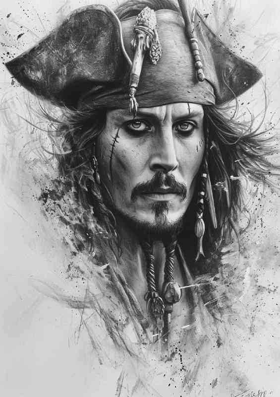 Captain Jack doodle pencil drawing art | Metal Poster