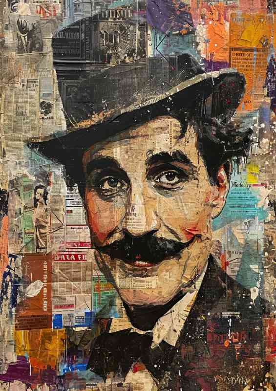 Charlie Chaplin and newspaper art | Metal Poster