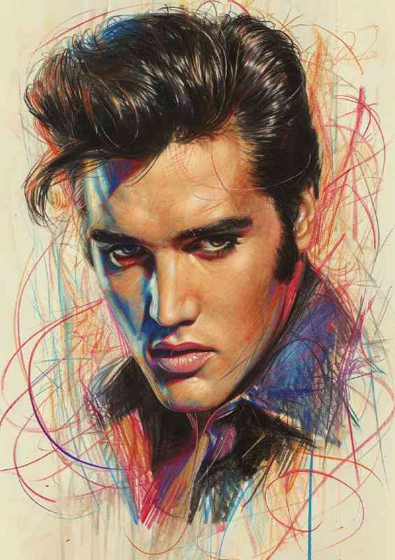 Elvis Presley mixed colour doodle pencil | Metal Poster