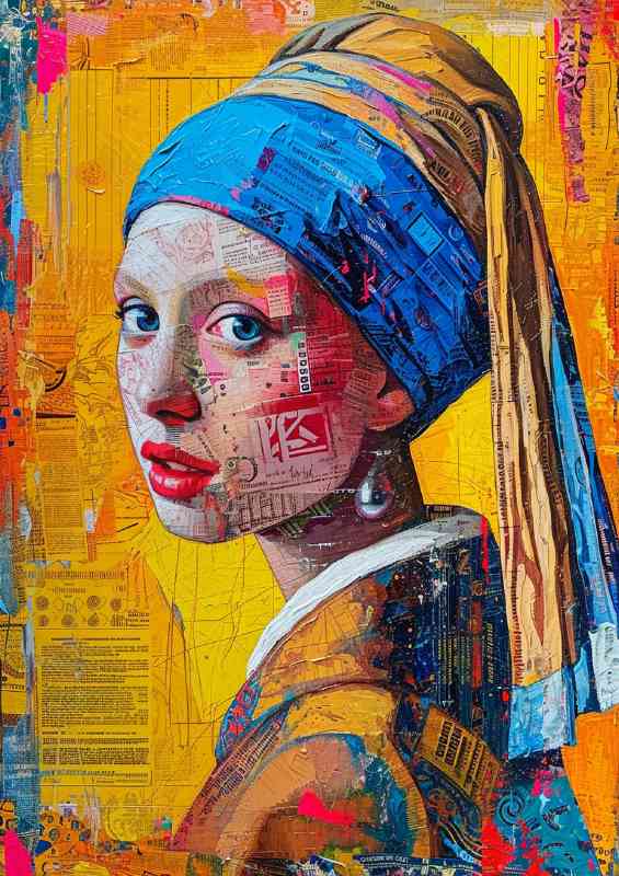 Girl with a pearl earring newspaper art | Metal Poster