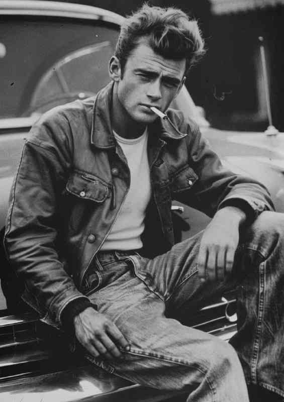 James Dean sitting on the hood