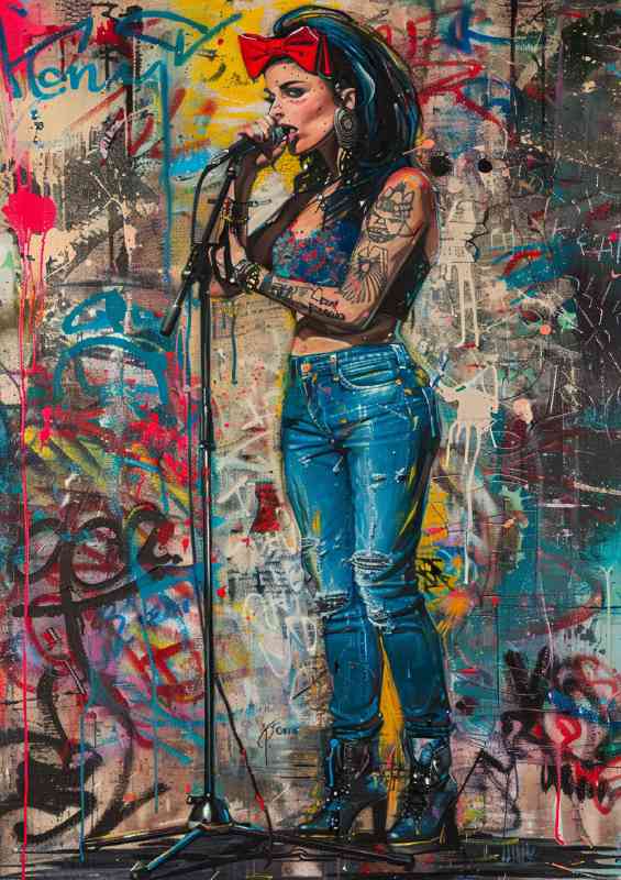 Amy Winehouse in the style of graffiti art