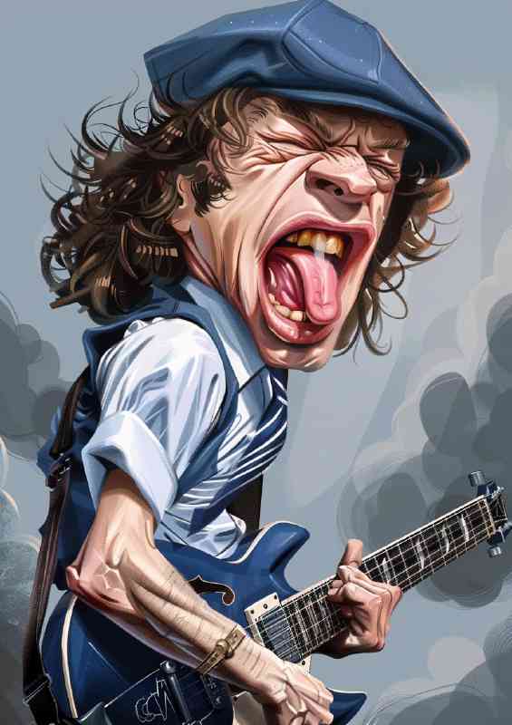 Angus Young A caricature drawing | Metal Poster